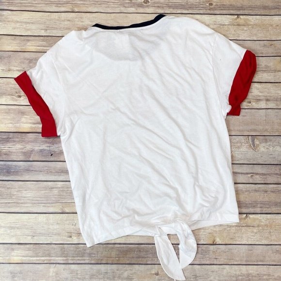 Tommy Hilfiger White/Red Short Sleeve Logo Tie-Front Tee XS/S - Picture 3 of 6